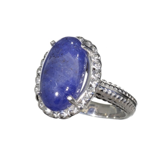Fine Jewelry 9.75CT Oval Cut Cabochon Violet Blue Tanzanite And Platinum Over Sterling Silver Ring