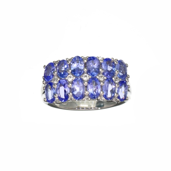 APP: 2.2k Fine Jewelry 2.91CT Oval Cut Tanzanite And White Topaz Over Sterling Silver Ring