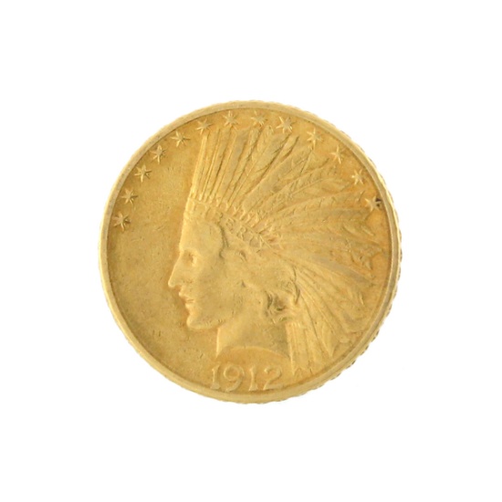 *Extremely Rare 1912-S $10 U.S. Indian Head Gold Coin (DF)