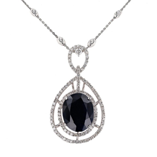 APP: 5.3k 7.20ct Blue Sapphire and 1.00ctw Diamond 14K White Gold Pendant/Necklace (Vault_R10_23522)