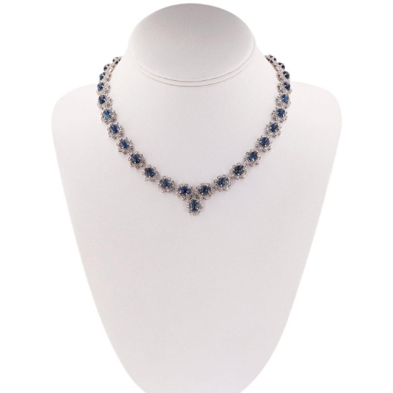 APP: 43.5k 38.42ctw Blue Sapphire and 3.80ctw Diamond 14KT White Gold Necklace (Vault_R10_23964)