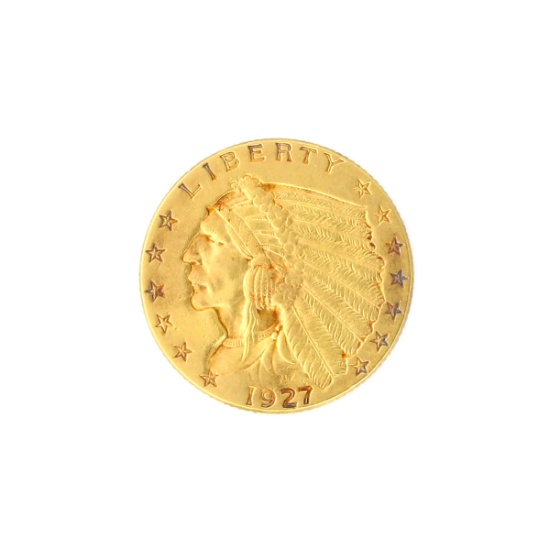 Extremely Rare 1927 $2.50 U.S. Indian Head Gold Coin