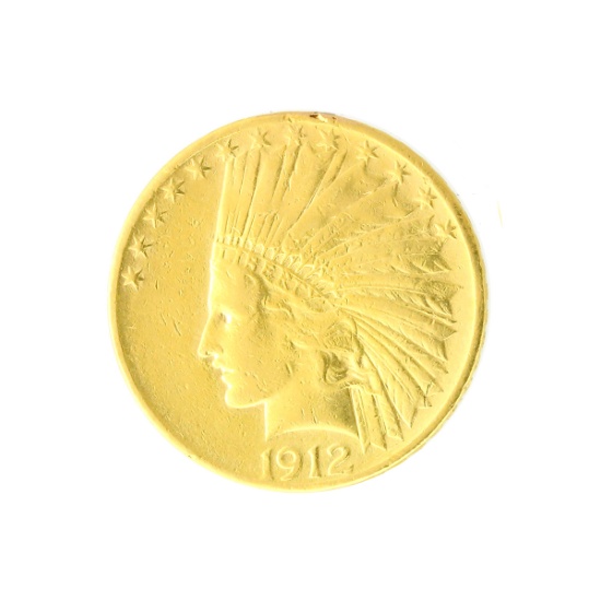 Extremely Rare  1912 $10 U.S. Indian Head Gold Coin - Great Investment