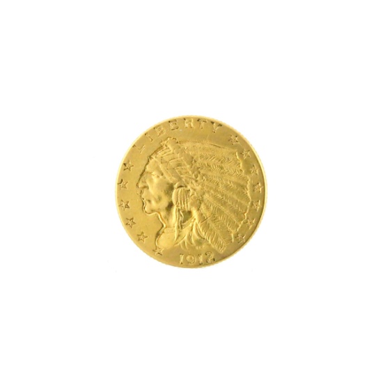 *Extremely Rare 1912 $2.5 U.S. Indian Head Gold Coin (DF)