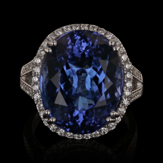 APP: 47.4k 17.40ct Tanzanite and 0.46ctw Diamond Platinum Ring (GIA CERTIFIED) (Vault_R10_23434)