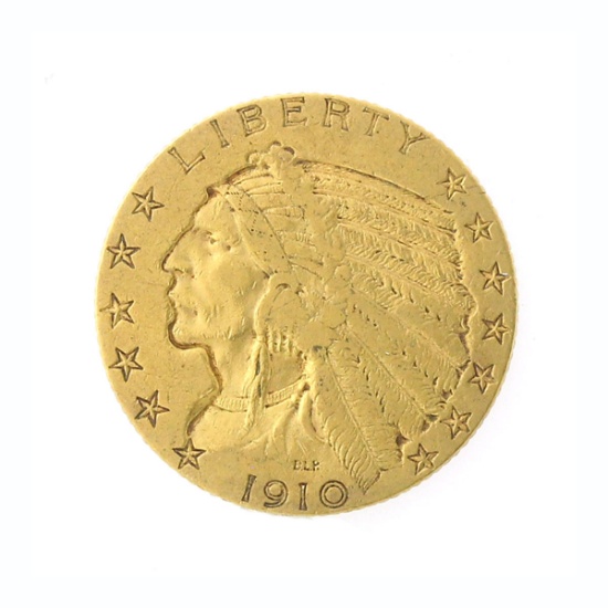 Extremely Rare 1910-S $5 U.S. Indian Head Gold Coin Great Investment!