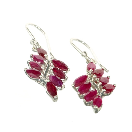 APP: 2.1k Fine Jewelry Designer Sebastian 2.50CT Marquise Cut Ruby And Sterling Silver Earrings