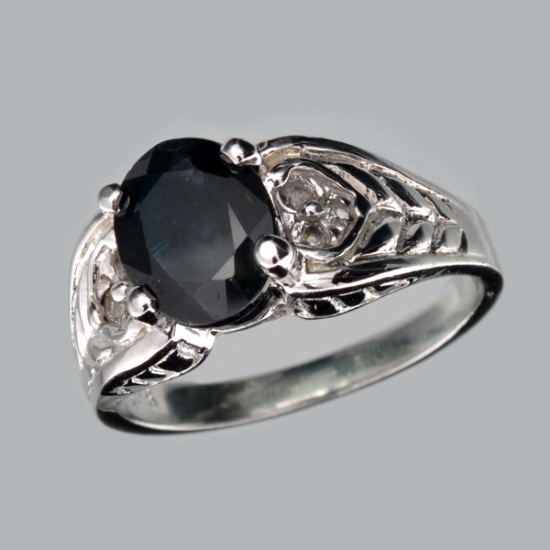 Fine Jewelry Designer Sebastian 2.25CT Blue Sapphire And Topaz  Platinum Over Sterling Silver Ring