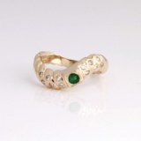 *Fine Jewelry 14 kt. Gold, 0.25CT Emerald And 0.12CT Diamond One Of a Kind Ring (FJ F47)