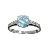 1.13CT Round Cut Light Blue Aquamarine And Colorless Topaz Platinum Over Sterling Silver Ring