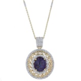 APP: 1k 11.80ct Purple Sapphire and 1.57ctw White Sapphire Silver Pendant (Vault_R10_41637)