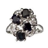 Fine Jewelry Designer Sebastian 1.80CT Blue Sapphire And Topaz  Platinum Over Sterling Silver Ring