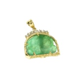 Fine Jewelry 14KT. Gold, 6.67CT Rare Natural Form Green Beryl Columbian Emerald And Diamond Pendant