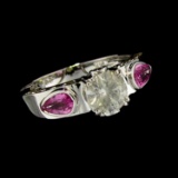 APP: 4.8k 14KT. White Gold, 0.64CT Diamond and Pink Sapphire Ring