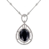 APP: 5.3k 7.20ct Blue Sapphire and 1.00ctw Diamond 14KT. White Gold Pendant/Necklace (Vault_R10_2352
