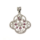 APP: 0.7k Fine Jewelry 0.83CT Round Cut Red Ruby And White Sapphire Sterling Silver Pendant
