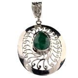 Fine Jewelry Designer Sebastian 5.71CT Pear Cut Green Beryl Emerald and Sterling Silver Pendant