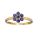 Designer Sebastian 14KT. Gold 0.73CT Round Cut Sapphire and 0.05CT Round Brilliant Cut Diamond Ring