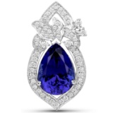 APP: 29.5k *18KT. White Gold 8.91 Pear Cut Tanzanite and White Diamond Pendant (Vault_Q) (QP9858TANW