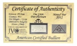 1 Gram .9999 Pure Platinum American Certified Bullion Bar
