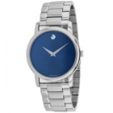 *Movado Men's Classic Round Stainless Steel Case Blue Dial Sapphire Push/Pull Crown Quartz Movement