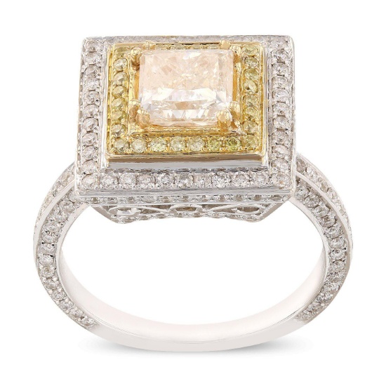 APP: 16.6k 1.21ct SI2 CLARITY CENTER Diamond 18KT. White and Yellow Gold Ring (2.21ctw Diamonds) (Va