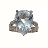 APP: 11.3k Fine Jewelry 14KT. White Gold 8.47CT Aquamarine Beryl And Diamond Ring