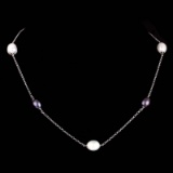 *Fine Jewelry 14KT. White Gold, 8.8GR, 17'' Link Chain With 5 Station Pearls (GL 8.8-6)