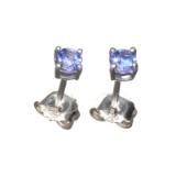 Fine Jewelry 0.50CT Round Cut Violet Blue Tanzanite And Platinum Over Sterling Silver Earrings