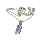 Fine Jewelry 0.65CT Triangle Cut Tanzanite And White Topaz Over Sterling Silver Pendant W Chain