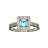 APP: 1.4k Fine Jewelry 14KT. White Gold, Square Cut Blue Topaz And Diamond Ring