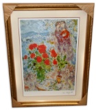 Marc Chagall (After) 'Red Bouquet with Lovers'  Framed & Matted