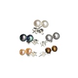 (5) Pair Button Pearl and Sterling Silver Earring Set