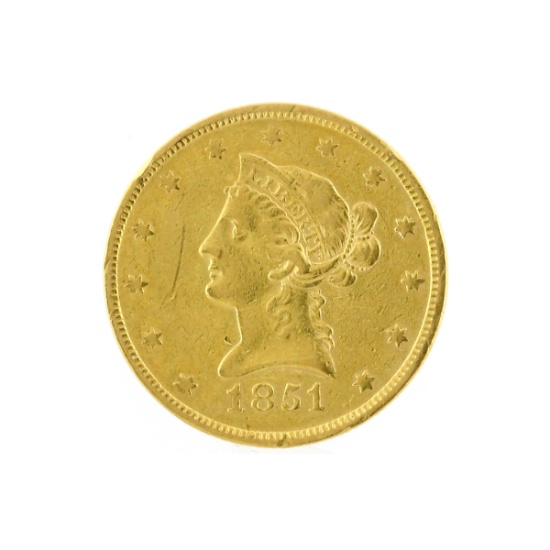 Rare 1851 $10 Liberty Head Gold Coin Great Investment (DF)