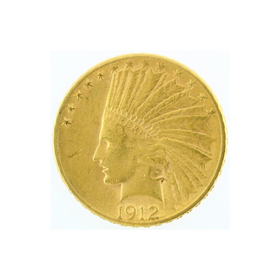 Rare 1912-S $10 Indian Head Gold Coin Great Investment (DF)