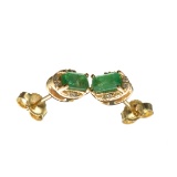 14KT. Gold 0.58CT Rectangular Cut Emerald and 0.05CT Round Brilliant Cut Diamond Earrings