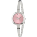 *Movado Women's Bela Round Stainless Steel Case Pink Dial Sapphire Push/Pull Crown Quartz Movement W