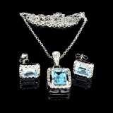 Blue Topaz and Sterling Silver Earring and Pendant Set