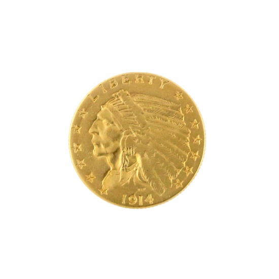 Extremely Rare 1914-D $2.5 U.S. Indian Head Gold Coin Great Investment