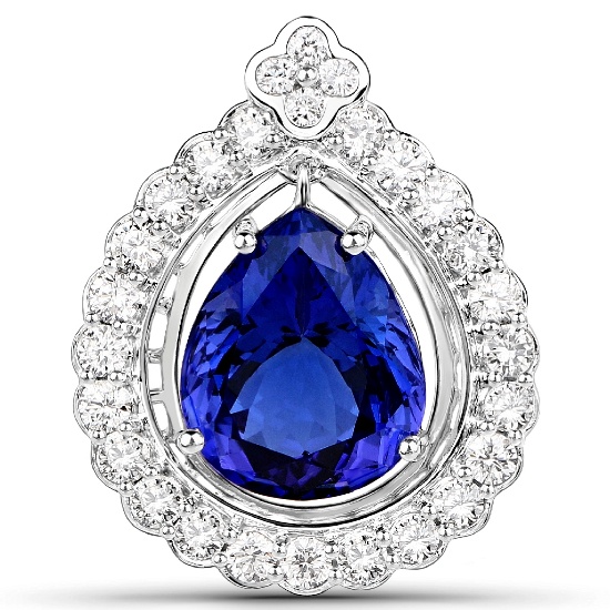 APP: 33k *18KT. White Gold 10.39 Pear Cut Tanzanite and White Diamond Pendant (Vault_Q) (QP9833TANWD