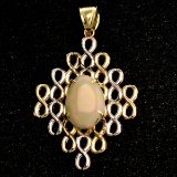 APP: 3k 14KT. Yellow and White Gold, 3.44CT Modified Oval Cut Cabochon Crystal Opal Pendant
