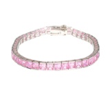 Platinum Over Sterling Silver Fancy Pink French Cubic Zirconium Tennis Bracelet