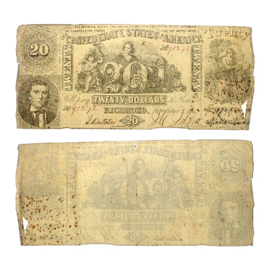 Rare 1861 US Confederate $20 Note Great Investment