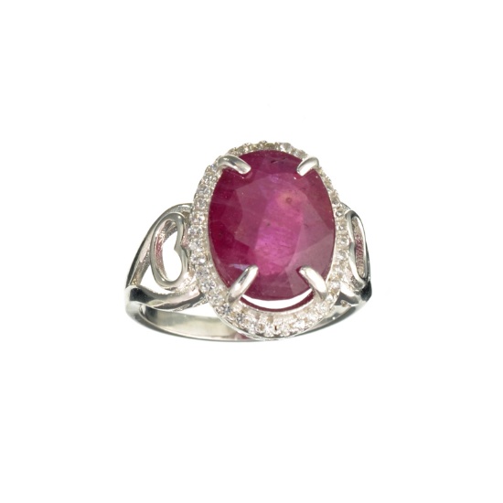 APP: 2.1k Fine Jewelry 6.00CT Oval Cut Ruby And White Sapphire Over Sterling Silver Ring