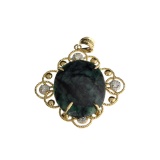APP: 2.9k Fine Jewelry 14KT. Gold, 11.08CT Oval Cut Green Emerald And Diamond Pendant