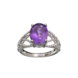 APP: 0.3k Fine Jewelry 2.40CT Oval Cut Purple Amethyst And Sterling Silver Ring