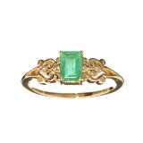 Designer Sebastian 14KT. Gold 0.61CT Emerald and 0.01CT Round Brilliant Cut Diamond Ring