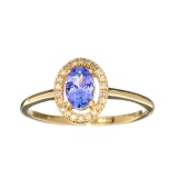 Designer Sebastian 14KT. Gold 0.50CT Oval Cut Tanzanite and 0.06CT Round Brilliant Cut Diamond Ring