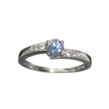 Fine Jewelry 0.50CT Round Cut Tanzanite And Colorless Topaz Platinum Over Sterling Silver Ring