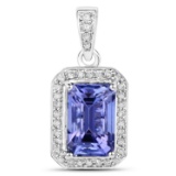 APP: 11.2k Gorgeous 14KT. White Gold 3.49 Tanzanite and Diamond Pendant (Vault_P)